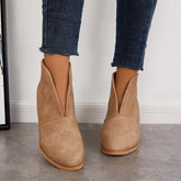 Suisecloths Retro Western V Cut Ankle Boots Slip On Chunky Stacked Heel Booties Oshnow